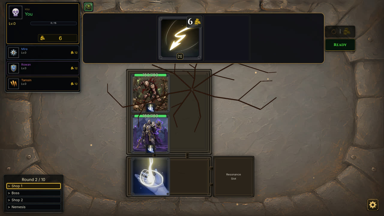 A rune placed on the track below the grid, with its projection marked on the units above